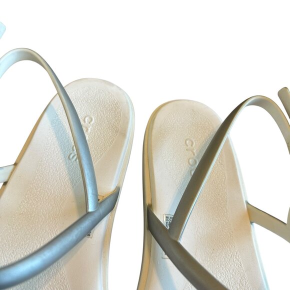 Crocs Miami White Sandals Silver Straps Flip Flop Thongs w/ Buckle Size 9 Womens - Picture 3 of 9